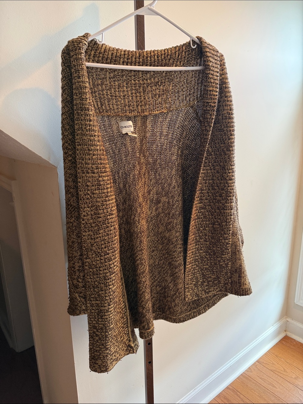 Chico's Marled Brown Open-Front Cardigan